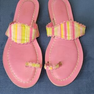 Lilly Pulitzer Phipps Pink Cabana Stripe Fabric/Pink Trim Sandals Size 8